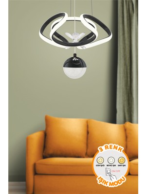 Modern Siyah Sarkıt Avize, 3 Renkli LED Işık, Salon ve Mutfak Aydınlatması