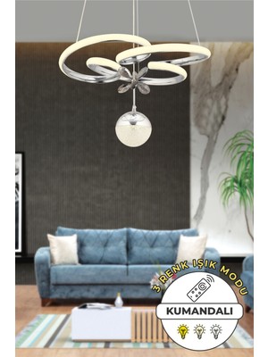 Kumandalı 3 Renkli Modern Krom Sarkıt LED Avize, Salon Dekorasyonu