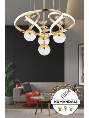 Modern Gold Kaplama Sarkıt LED Avize, Kumandalı, 3 Renk Işık, Dimmerli