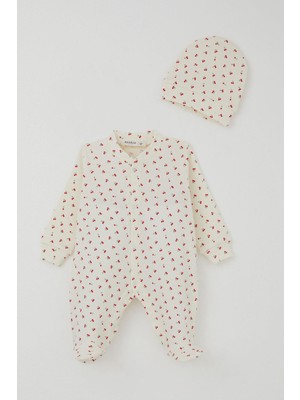 Breeze Kız Bebek Patikli Tulum Kiraz Bahçesi 0-6 Ay, Krem