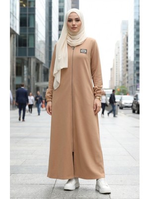 Arma Detaylı Fermuarlı Ferace 0229-03 Sütlü Kahve