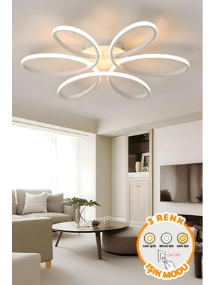 Modern Beyaz Plafonyer Tavan Lambası, 3 Renkli Led, Salon, Mutfak, Yatak Odası