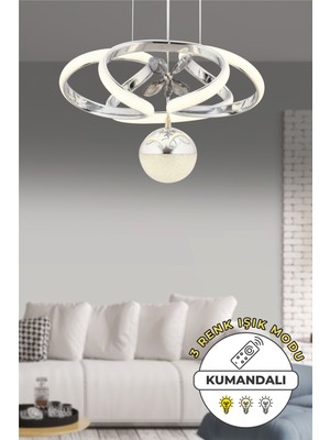 Modern Krom Kaplama Sarkıt LED Avize, 3 Renk Işık Seçeneği