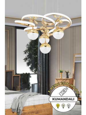 Modern Gold Kaplama Armoni Kumandalı 3 Renk Işık Sarkıt LED Avize