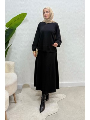 Tesettür Diyarı Lavendi Modal Kumaş Etekli Tesettür Takım - Siyah