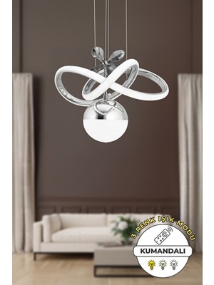 Kumandalı 3 Renkli Dimmerli Krom Sarkıt LED Avize, Şık ve Modern Tasarım