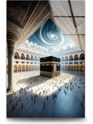 Myphotostation Ilahi Işık Altında Kabe Dekoratif Temperli Cam Tablo, Modern Uv Baskılı Duvar Tablosu, Salon ve Ofis Için Şık Duvar Dekoru