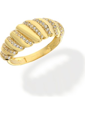 Oroline Kuyumculuk 8 Ayar Altın Taşlı Detaylı Kruvasan Yüzük