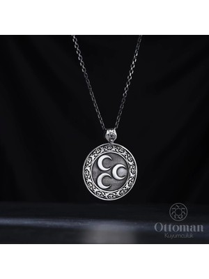 Design Ottoman Kuyumculuk Üç Hilal Gümüş Madalyon Kolye