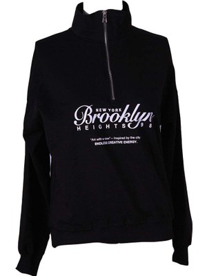 Trender Brooklyn Yarım Fermuar 2 Ip Siyah Kadın Sweatshirt 26YDT1000033