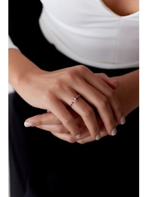 Oroline Kuyumculuk 14 Ayar Pembe Damla Taşlı Altın Kadın Zarif Yüzük