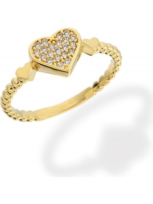 Oroline Kuyumculuk 8 Ayar Altın Kalpli Taşlı Yüzük