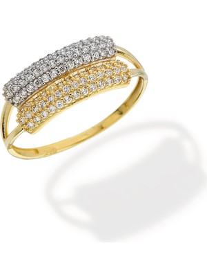 Oroline Jewelry 14 Ayar Altın Çift Renkli Şık Kadın Yüzük