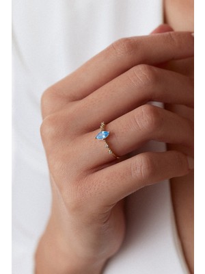 Oroline Kuyumculuk 8 Ayar Altın Mavi Mekik Taşlı Şık Günlük Kadın Yüzük