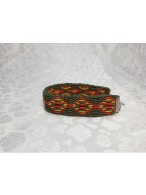El Yapımı Dokuma Zincirli Bileklik- Yeşil (Yağ Yeşili)