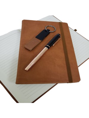 Özel Taba Rengi Vip Kalem Defter ve Anahtarlık Seti Modern Asır (4208)