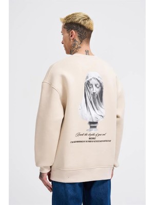 Machinist Erkek Veiled Virgin Printed Sweatshirt Açık Bej
