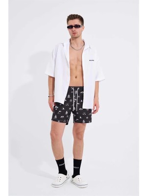 Machinist Erkek Anchor And Starfish Deniz Şortu Siyah-Beyaz