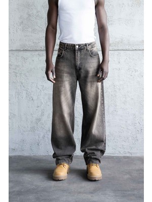 Machinist Erkek Oversize Efektli Baggy Jean Pantolon Açık Siyah