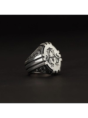 Design Ottoman Kuyumculuk Monogram Harf Işlemeli Gravürlü Pençe Model Gümüş Erkek Yüzük
