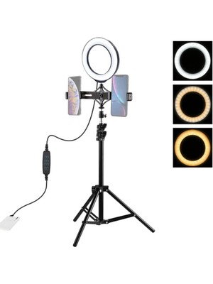 OEM Puluz 1.1m Çift Telefon Tutucu 6.2cm LED Işık Stand Youtubercanlı Yayın Selfie  - ME0028-5VE1U