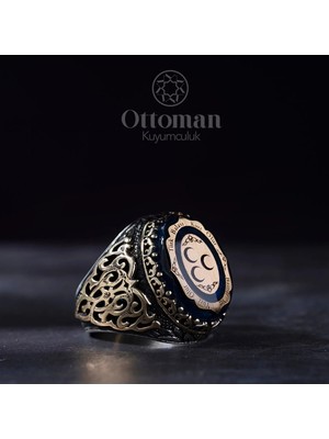 Design Ottoman Kuyumculuk Üç Hilal Model Gümüş Erkek Yüzük