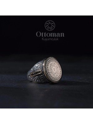 Design Ottoman Kuyumculuk Inşirah Yuvarlak Gravürlü Gümüş Erkek Yüzük