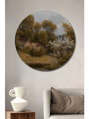 Teona Ahşap Dekoratif Ahşap Yuvarlak Tablo Bahar Peyzajı