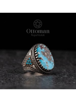 Design Ottoman Kuyumculuk Firuze Doğal Taş Gümüş Erkek Yüzük