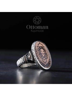 Design Ottoman Kuyumculuk Aslan Figürlü Gümüş Erkek Yüzük