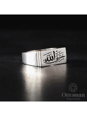 Design Ottoman Kuyumculuk Sade Di̇kdörtgen Hasbi̇yallah Gümüş Yüzük