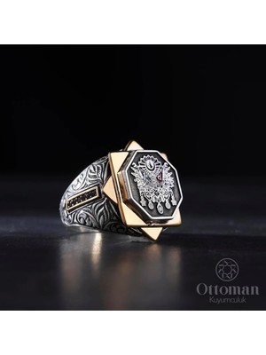 Design Ottoman Kuyumculuk Osmanlı Sancağı Gümüş Erkek Yüzük