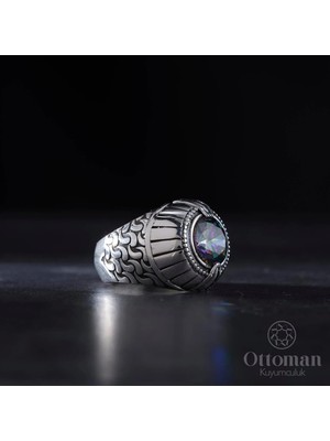 Design Ottoman Kuyumculuk Özel Tasarım Mistik Topaz Taşlı Gümüş Erkek Yüzük