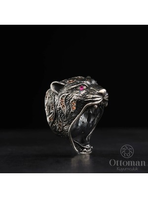 Design Ottoman Kuyumculuk Aslan Figürlü Gümüş Erkek Yüzük