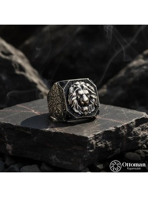 Design Ottoman Kuyumculuk Aslan Figürlü Gümüş Erkek Yüzük