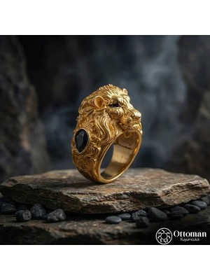 Design Ottoman Kuyumculuk Aslan Figürlü Gold Kaplama Gümüş Erkek Yüzük