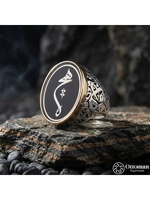 Design Ottoman Kuyumculuk Siyah Mineli Hiç Gümüş Yüzük