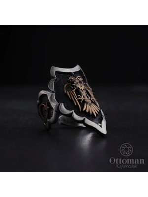Design Ottoman Kuyumculuk Çift Başlı Kartal Gümüş Zihgir Erkek Yüzük