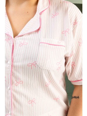 Morvarid Uzun Kol Gömlek Yaka Kadın Pinterest Pijama Takımı - Mevsimlik Kadın Pijama- Geniş Beden Aralığı