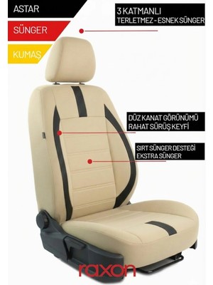 Raxon Ford Ka Neptune Series 2+1 Uyumlu Tay Tüyü Oto Koltuk Kılıfı - Premium Şık ve Konforlu Tasarım