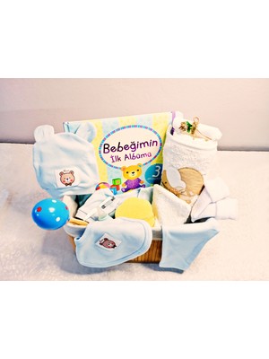 Ilk Dokunuş Yenidoğan Bebek Konfor Hediye Seti (Lüks Hasır Sepet & Kapüşonlu Havlu & Bakım Seti & Bebeğimin Ilk Albümü)