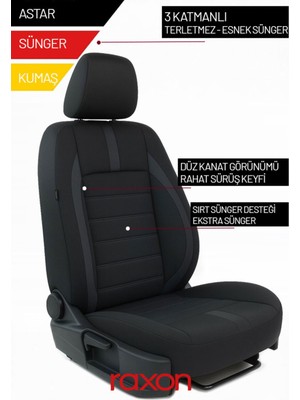 Raxon Citroen C-Elysee Neptune Series 2+1 Uyumlu Tay Tüyü Oto Koltuk Kılıfı - Premium Şık ve Konforlu Tasarım