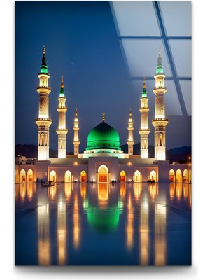 Myphotostation Mescid-I Nebevi Islam Dekoratif Temperli Cam Tablo, Modern Uv Baskılı Duvar Tablosu, Salon ve Ofis Için Şık Duvar Dekoru