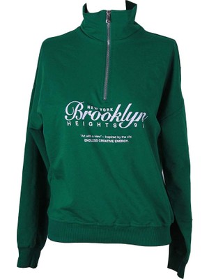 Trender Brooklyn Yarım Fermuar 2 Ip Koyu Yeşil Kadın Sweatshirt 26YDT1000033