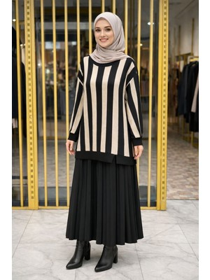 Butik Üst Çizgi Detaylı Etek Takım