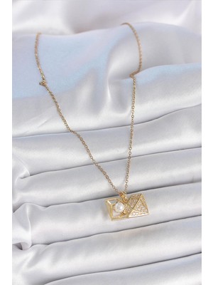 Zirkon Taşlı Açılır Incili Elmas Çelik Kolye