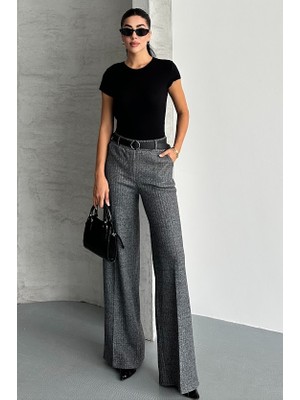 Leilaa Kemerli Balıksırtı Desen Likralı Kumaş Pantolon