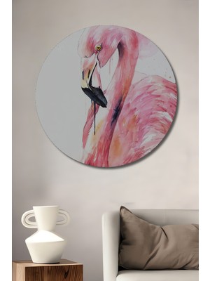 Teona Ahşap Dekoratif Ahşap Yuvarlak Tablo Pembe Flamingo