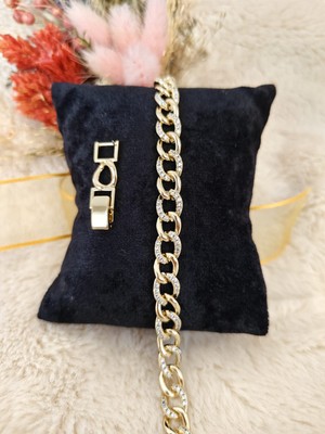 Tuel Gold Zirkon Taşlı Halka Tasarımlı Çelik Bileklik