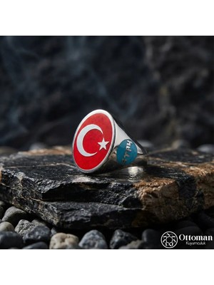 Design Ottoman Kuyumculuk Ay Yıldızlı Gümüş Erkek Yüzük